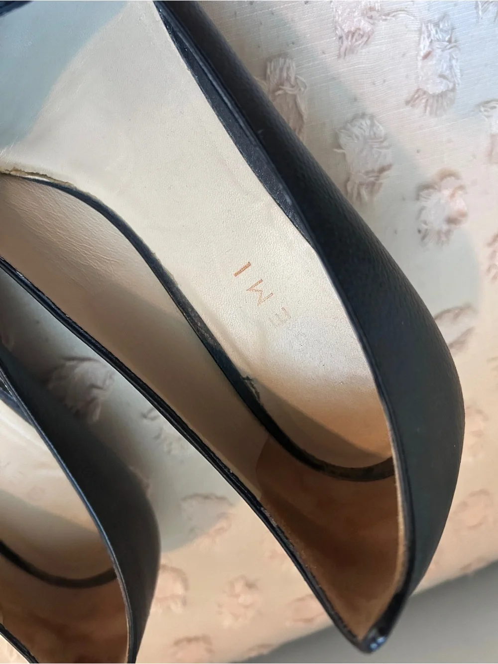Black Pointed Leather Flats with White Topstitch